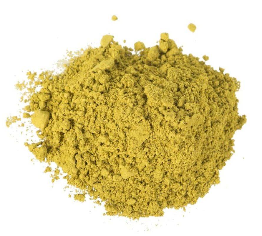 Yellow kratom powder, high-grade extract with 50% mitragynine, from Mitrascience, available in 1kg, 5kg, or 10kg sizes.